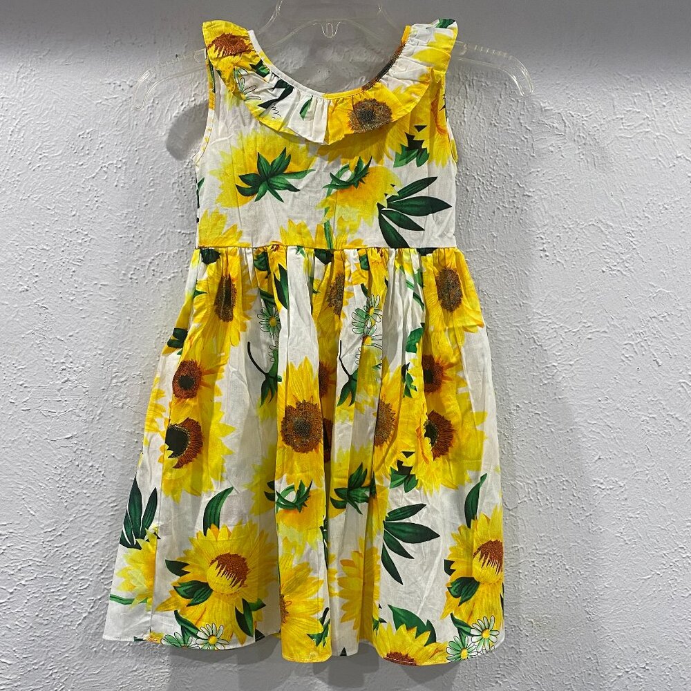 Happy Rose, NWT, girl's size 8, sunflower print sleeveless dress, 100% cotton